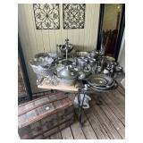 Glass top table/ pewter 