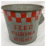 Galvanized Steel Purina Feed Scoop With Red Checkerboard Design
