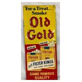 14″ x 33″ Old Gold Cigarettes Self-Framed Embossed Tin Sign