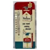 Metal Marlboro and Philip Morris Thermometer Sign, 6 x 13 1/2 Inches