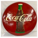 48-Inch Coca-Cola Button Sign with Bottle Graphic, Metal, Some Restoration
