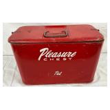 Vintage 18 x 12 ‘Pleasure Chest’ Metal Cooler in Red Finish