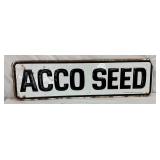 Embossed Metal Advertising Sign for Acco Seed, 36 x 10 Inches