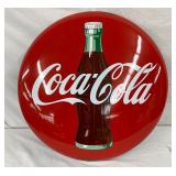 24-Inch Porcelain Coca-Cola Button Sign with Bottle Graphic