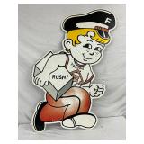 31 x 58 Metal Sign Depicting Freddy the Delivery Boy