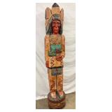 6 1/2 Foot Hand-Carved and Painted Wooden Store Indian Statue