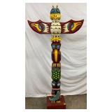 6’2″ Painted and Carved Wooden Totem Pole