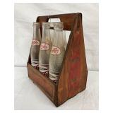 Wooden Pepsi Carrier with Six Glass Bottles