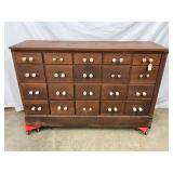 Oak Apothecary Cabinet with 38 Drawers and Porcelain Knobs