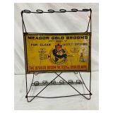 17 1/2 X 23 Vintage Meadow Gold Brooms Display Rack with Embossed Metal Advertising Sign