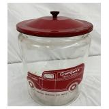 Large Gordon’s Fresh Foods Jar with Panel Truck Graphic and Metal Lid