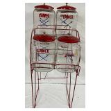 Lance Four-Jar Display Rack with Red Metal Lids and Stand