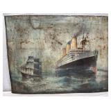 Maritime Scene Painting on 40 x 29 1/2 Inch Metal Panel with Signature