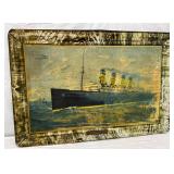 38 x 25 Tin Lithograph Self-Framed of RMS Mauretania