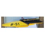 9-Foot Early Wooden B-51 Speedboat with Yellow and Black Paint Scheme