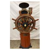 26 x 52 Brass and Wooden Ship’s Helm with Compass and Barnacle Accents