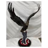 Bronze Eagle Freedom Flight Sculpture with American Flag Base, 35 1/2 x 52 Inches