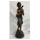 33-Inch Bronze Statue by Moreau Depicting a Woman with a Mandolin