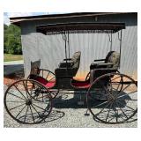 Late 19th to Early 20th Century Four-Wheeled Horse-Drawn Carriage with Upholstered Seating and Fring