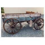 Early 20th-Century Wooden Wagon with Original Blue Paint, Hopkins Flour Meal, Reidsville, NC