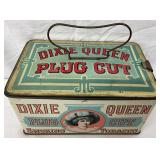 7 1/2×4 Dixie Queen Plug Cut Tobacco Tin with Hinged Lid and Handle