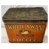 White Swan Coffee Tin with Original Graphics, 5×4 Inches