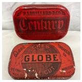 Two Red Lithographed Tobacco Tins: P. Lorillard Century and Globe Fine Cut