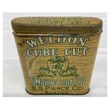 Weldon Cube Cut Kentucky Burley Leaf Smoking Tobacco Tin by S.S. Pierce Co.