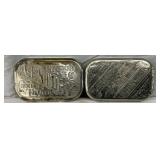 Two 1880s Engraved Flat Pocket Tobacco Tins: Century Combination and Rose Leaf with Compass