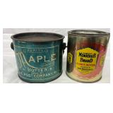 Two 1 POUND Vintage Food Tins: Purity Maple Butter and Montclair Brand Peanut Butter