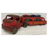 Tonka Toys Red Automobile Transport ‘Car-a-Van’ with 6 Toy Metal Cars