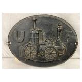 12 X 9 1/2 Cast Iron UF Firemen Plaque with Embossed Oil Pump on Oval Base