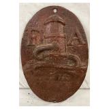 8×12 Cast Iron Fireman Plaque with Embossed FA Hydrant and Hose