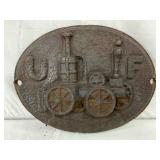 Cast Iron UF Firemen Plaque with Embossed Oiler, 12 x 9 1/2 Inches