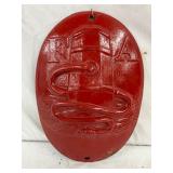 8×11 Cast Iron Firemen Emblem Plaque with Embossed FA Hydrant and Hose