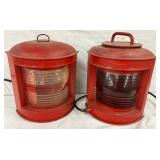 Red Metal Ship Lanterns with Fresnel Lenses, 11×12 Inches