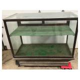 Oak Display Case with Sliding Glass Doors and Interior Shelf, 48-Inch Length