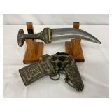 12-Inch Ornate War Knife with Scabbard and Display Stand 12-Inch Ornate War Knife with Scabbard and Display Stand