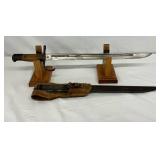 20-Inch Steel Bayonet with Wooden Grip and Scabbard 20-Inch Steel Bayonet with Wooden Grip and Scabbard