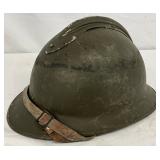 WWII-Era Military Steel Helmet with Leather Liner and Chin Strap WWII-Era Military Steel Helmet with Leather Liner and Chin Strap