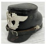 WWII German Leather Helmet with Metal Emblem by Robert Lubstein, Size 59 WWII German Leather Helmet with Metal Emblem by Robert Lubstein, Size 59