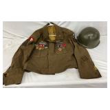 U.S. Military Uniform Jacket with Medals and Helmet U.S. Military Uniform Jacket with Medals and Helmet