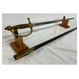 N.J. James Mfg Co Brass-Hilt Sword with Scabbard N.J. James Mfg Co Brass-Hilt Sword with Scabbard