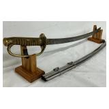 WWII-Era Japanese Sword with 30-Inch Blade and Metal Scabbard WWII-Era Japanese Sword with 30-Inch Blade and Metal Scabbard
