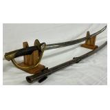 Early Civil War Era Sword with Brass Hilt and Scabbard, 41 Inches Early Civil War Era Sword with Brass Hilt and Scabbard, 41 Inches