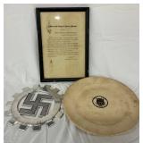 3 Items: Framed Civil War Address, Sterling China Plate, and Gear-Like Metal Plaque 3 Items: Framed Civil War Address, Sterling China Plate, and Gear-Like Metal Plaque