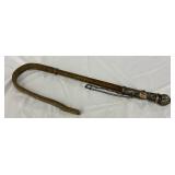 32-Inch Leather Riding Crop with Silver-Tone Handle and Chain Detail 32-Inch Leather Riding Crop with Silver-Tone Handle and Chain Detail