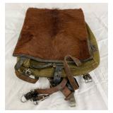 Vintage Canvas and Leather Backpack with Fur Covering Vintage Canvas and Leather Backpack with Fur Covering