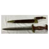 13-Inch WWII German Dagger with Scabbard and Leather Accents 13-Inch WWII German Dagger with Scabbard and Leather Accents