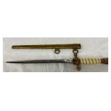 German Navy Dagger with Etched Blade and Gilded Scabbard, 15 Inches German Navy Dagger with Etched Blade and Gilded Scabbard, 15 Inches